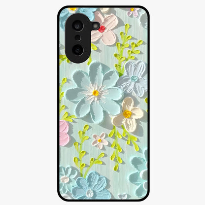 Frosted Petal Garden Glass Case for 1+Nord CE 5 soft front view featuring delicate floral artwork with frosted aesthetic tones