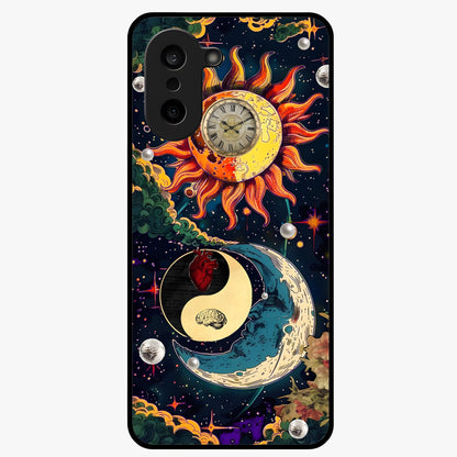 Future Universe Glass Case for 1+Nord CE 5 futuristic front view featuring cosmic inspired abstract artwork
