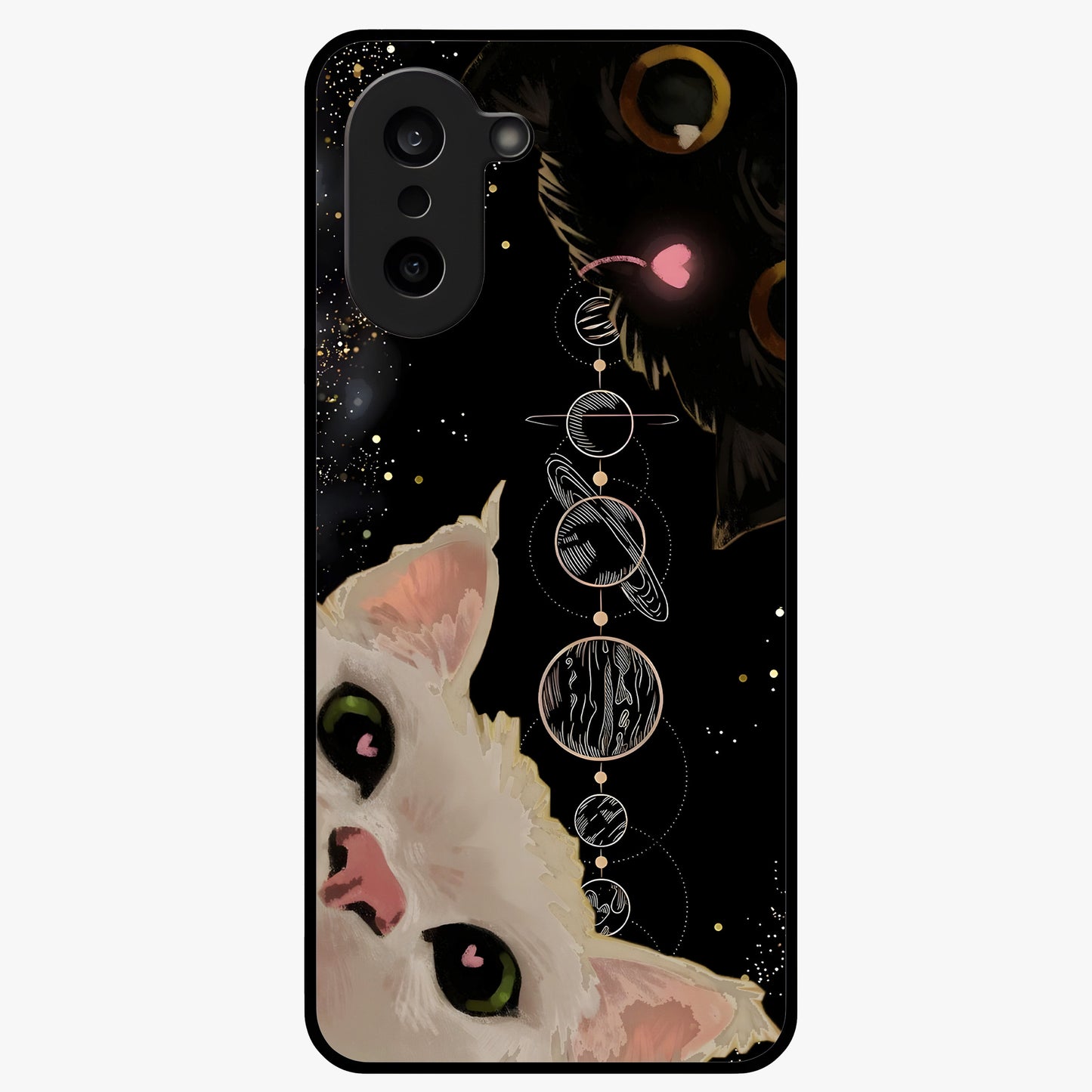 Galactic Cat Glass Case for 1+Nord CE 5 mystical front view featuring cat artwork against cosmic galaxy background