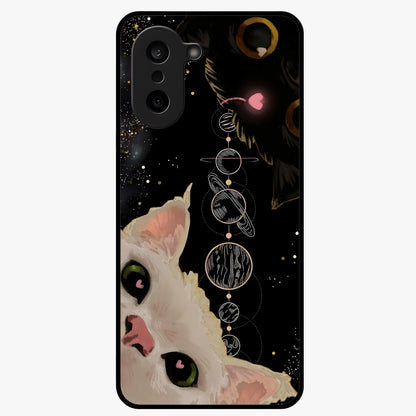 Galactic Cat Glass Case for 1+Nord CE 5 mystical front view featuring cat artwork against cosmic galaxy background