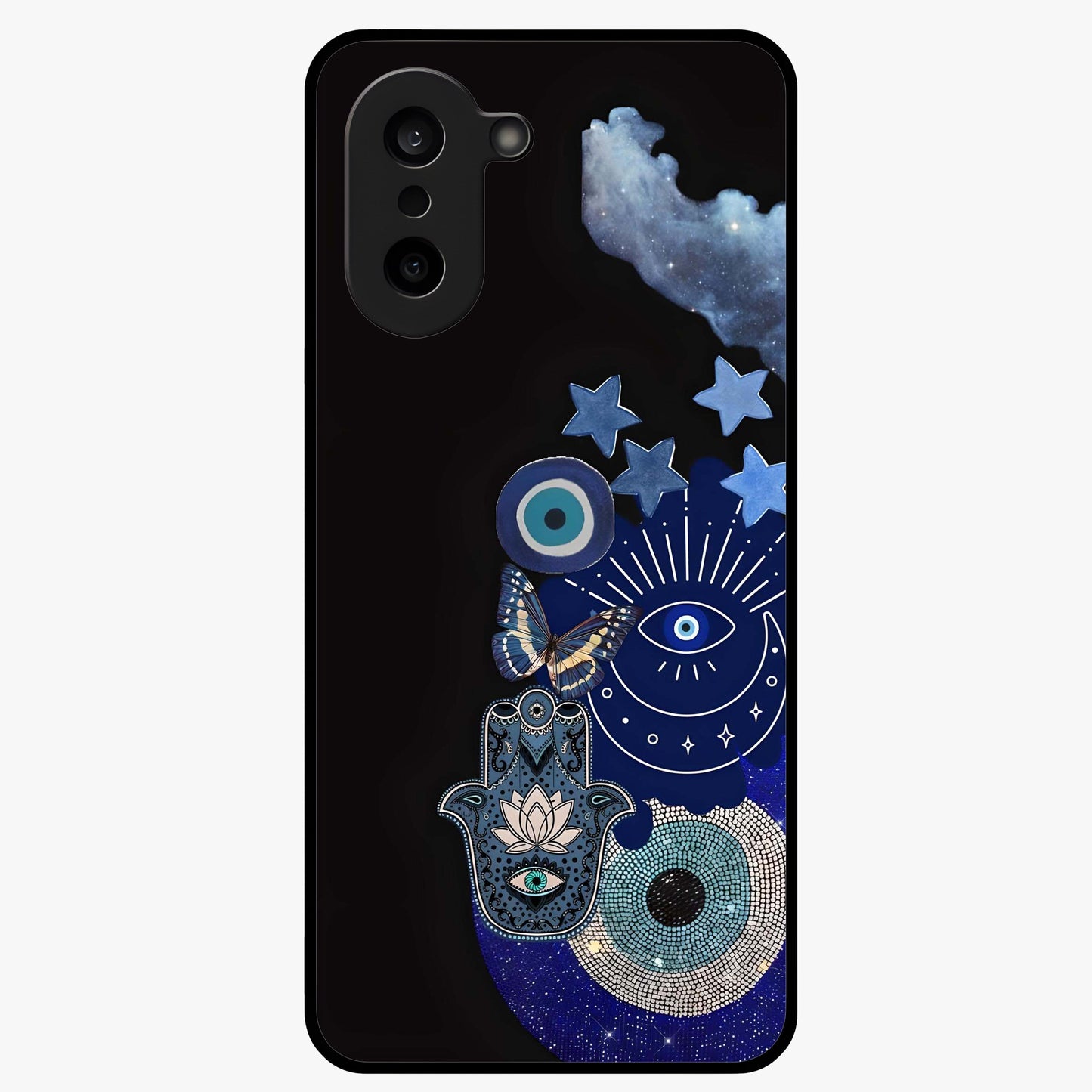 Galactic Charm Cluster Glass Case for 1+Nord CE 5 artistic front view featuring clustered cosmic charm artwork