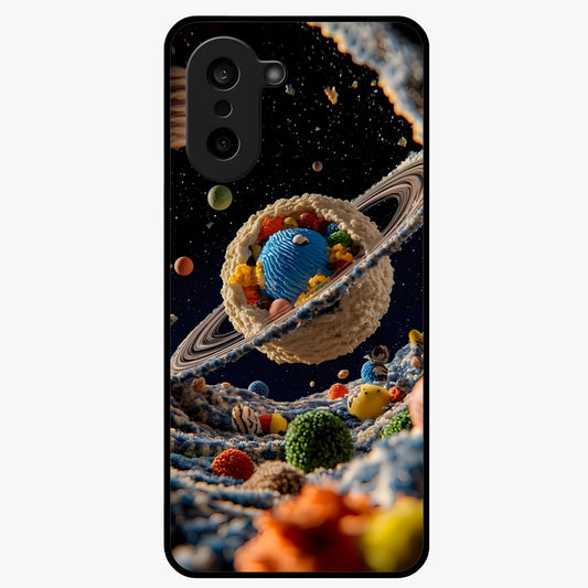 Galactic Dessert Dream Printed Glass Case for 1+Nord CE 5 playful front view featuring dessert themed artwork with cosmic twist