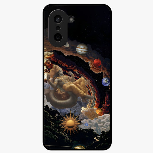 Galactic Divine God Glass Case for 1+Nord CE 5 powerful front view featuring divine artwork blended with cosmic background