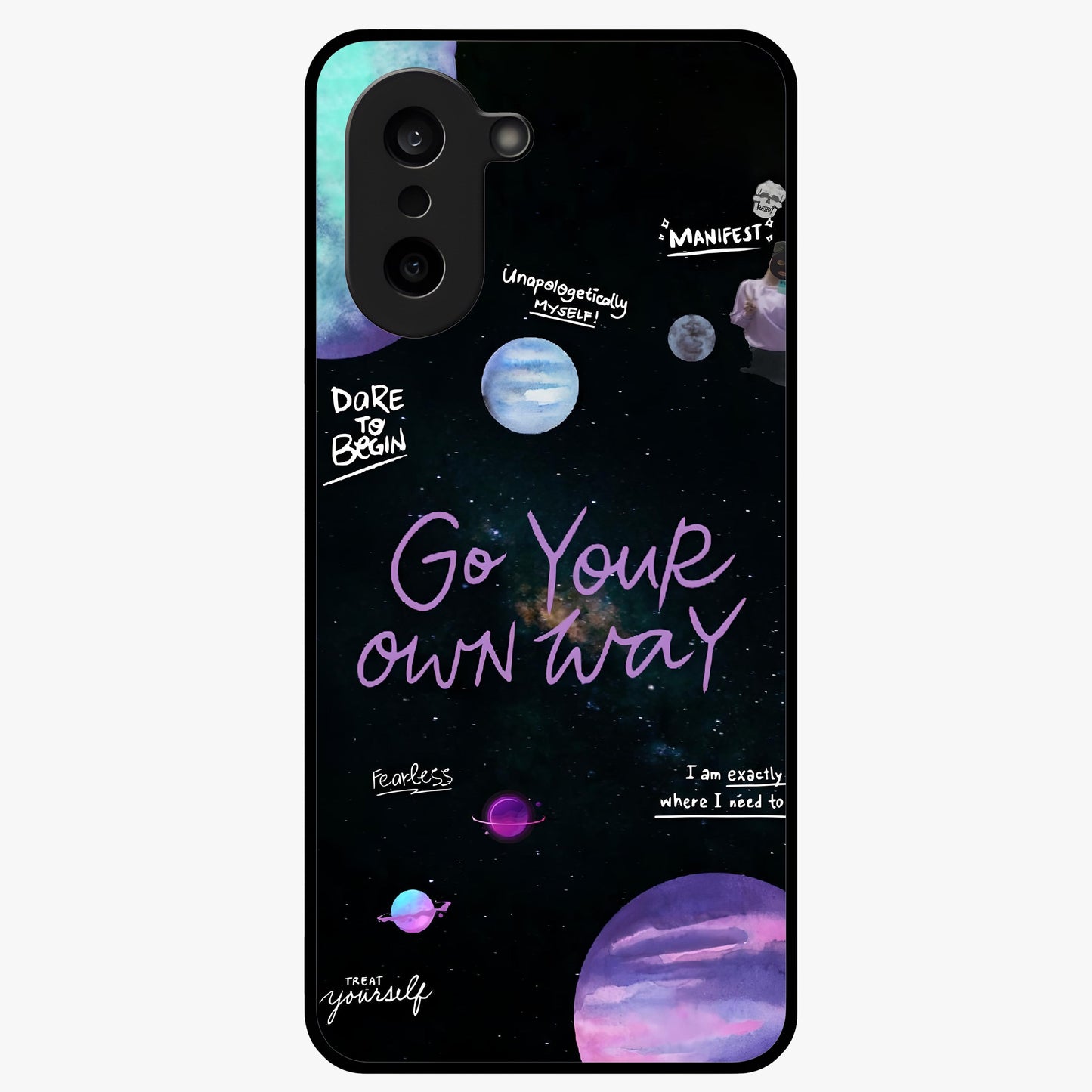 Galactic Vibes Universe Glass Case for 1+Nord CE 5 vibrant front view featuring universe inspired artistic artwork