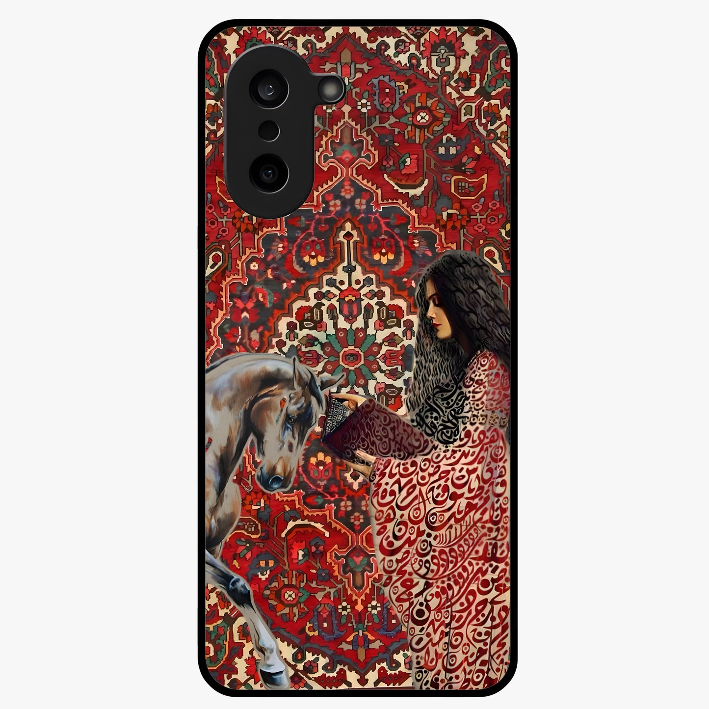 Girl With Horse Glass Case for 1+Nord Ce 5 elegant front view featuring artistic illustration of girl and horse