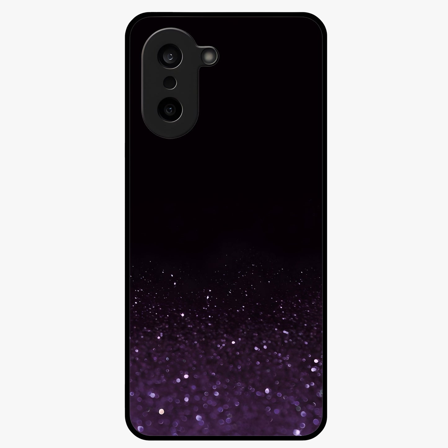 Glittery Purple Bokeh Glass Case for 1+Nord CE 5 vibrant front view featuring sparkling purple bokeh artwork
