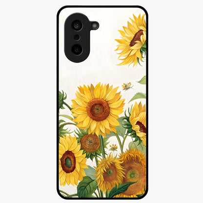 Golden Bloom Fields Glass Case for 1+Nord CE 5 serene front view featuring glowing floral field artwork