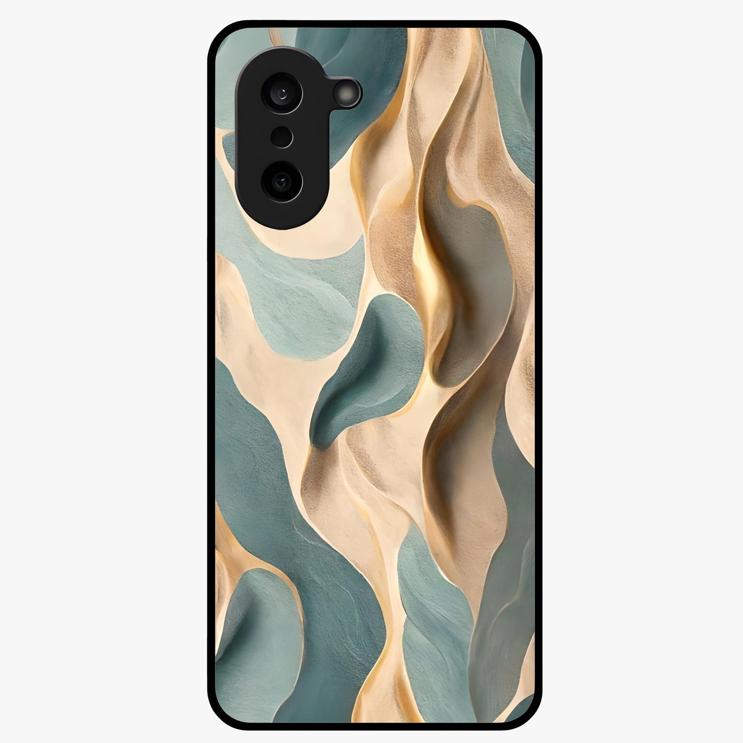 Golden Dune Waves Glass Case for 1+Nord CE 5 scenic front view featuring flowing desert dune artwork in golden hues