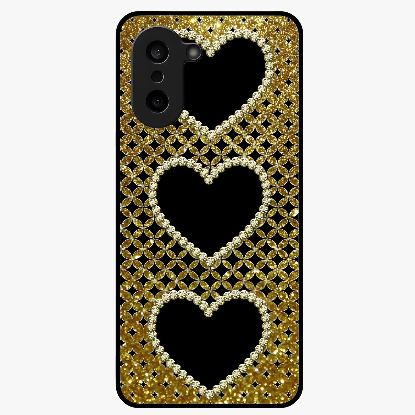 Golden Heart Glow Glass Case for 1+Nord CE 5 romantic front view featuring glowing golden heart artwork