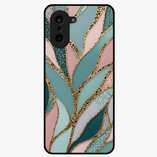 Golden Leaf Dreams Glass Case for 1+Nord CE 5 elegant front view featuring shimmering golden leaf artwork