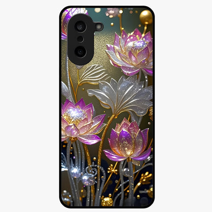 Golden Lotus Glow Glass Case for 1+Nord CE 5 serene front view featuring radiant lotus artwork in golden hues