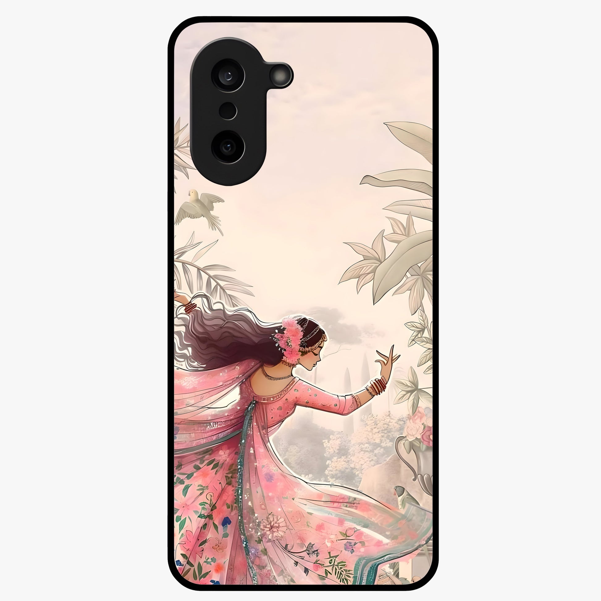 Graceful Garden Rhythm Glass Case for 1+Nord CE 5 elegant front view featuring flowing floral garden artwork