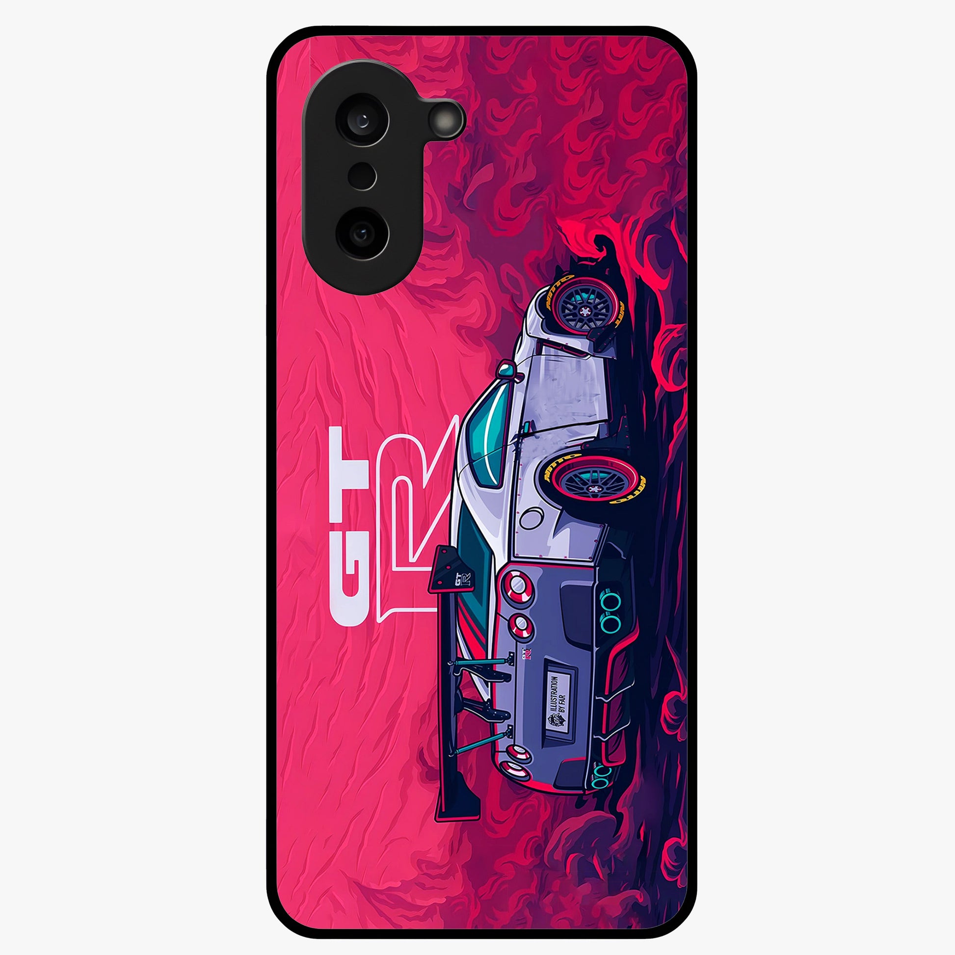 Gt R Car Pattern Glass Case for 1+Nord CE 5 bold front view featuring performance car inspired pattern artwork