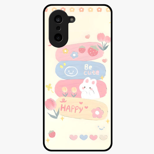 Happy Cute Bunny Glass Case for 1+Nord Ce 5 adorable front view featuring playful bunny artwork