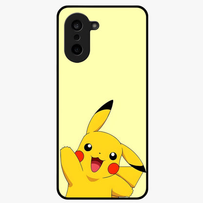 Happy Electric Pikachu Glass Case for 1+Nord CE 5 energetic front view featuring electric themed cartoon artwork