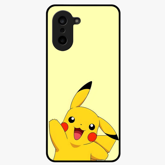 Happy Electric Pikachu Glass Case for 1+Nord CE 5 energetic front view featuring electric themed cartoon artwork