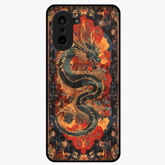 Inferno Dragon Soul Glass Case for 1+Nord CE 5 showing full back design in clean flat view with blazing dragon artwork and glossy glass finish.