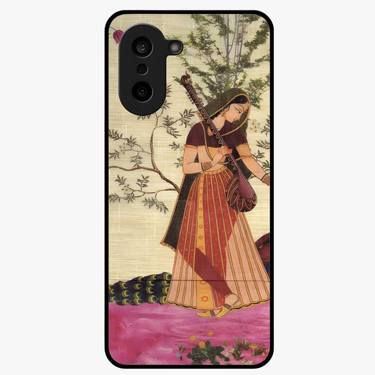 Lady With Veena Art Glass Case for 1+Nord CE 5 elegant front view featuring classical musical inspired artwork