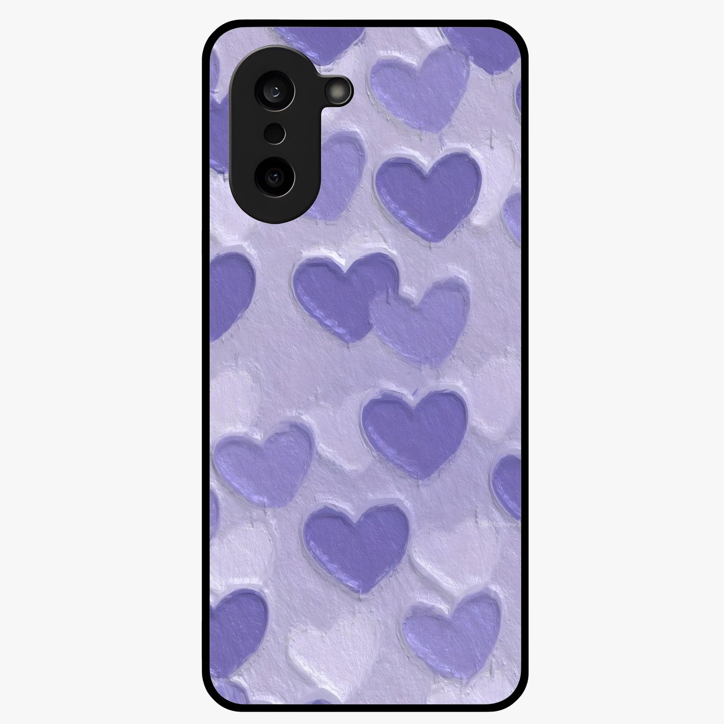Lavender Paper Hearts Glass Case for 1+Nord CE 5 cute front view featuring layered heart artwork in soft lavender tones