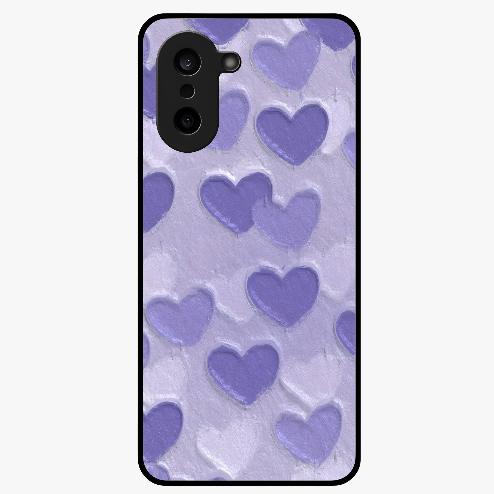 Lavender Paper Hearts Glass Case for 1+Nord CE 5 cute front view featuring layered heart artwork in soft lavender tones