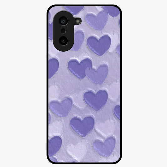 Lavender Paper Hearts Glass Case for 1+Nord CE 5 cute front view featuring layered heart artwork in soft lavender tones
