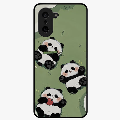 Lazy Panda Picnic Glass Case for 1+Nord CE 5 adorable front view featuring playful panda picnic themed artwork