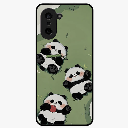 Lazy Panda Picnic Glass Case for 1+Nord CE 5 adorable front view featuring playful panda picnic themed artwork