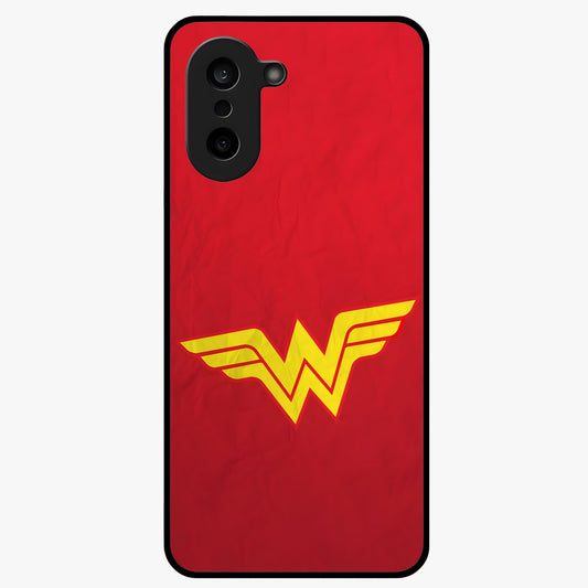 Legendary Wonder Power Glass Case for 1+Nord CE 5 dynamic front view featuring bold superhero inspired artwork