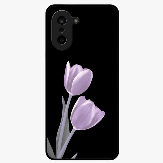Lilac Tulip Flowers Glass Case for 1+Nord CE 5 elegant front view featuring tulip floral artwork in soft lilac tones