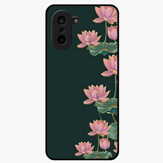 Lotus Bloom Serenity Glass Case for 1+Nord CE 5 peaceful front view featuring elegant lotus floral artwork