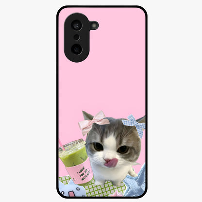Love Matcha Cat Glass Case for 1+Nord CE 5 adorable front view featuring cute cat artwork with matcha theme