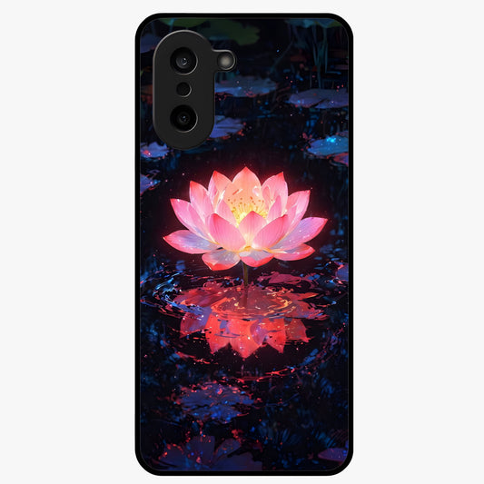 Luminous Lotus Glow Glass Case for 1+Nord CE 5 radiant front view featuring glowing lotus artwork
