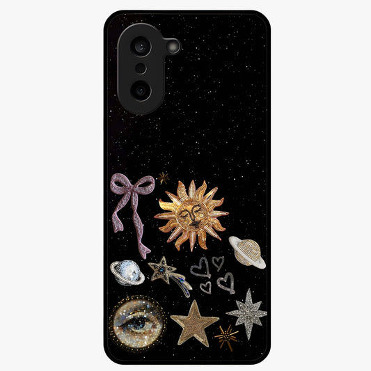 Magical Jewelry Vibe Glass Case for 1+Nord CE 5 glamorous front view featuring jewel inspired artistic artwork