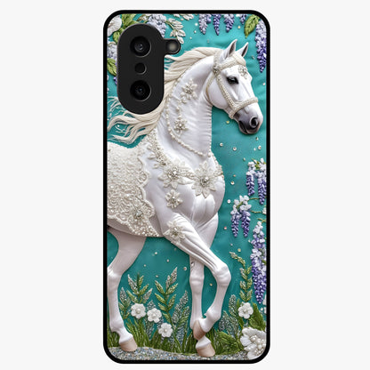 Majestic Floral Stallion Glass Case for 1+Nord CE 5 powerful front view featuring horse artwork blended with floral detailing