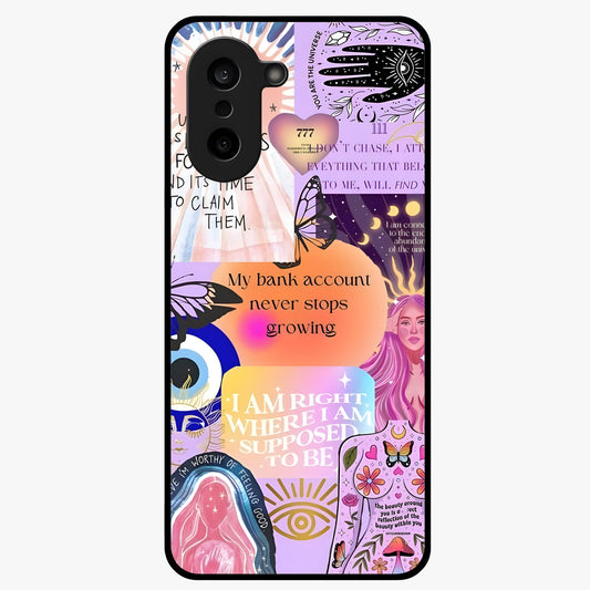 Manifestation Collage Glass Case for 1+Nord CE 5 creative front view featuring aesthetic vision board collage artwork