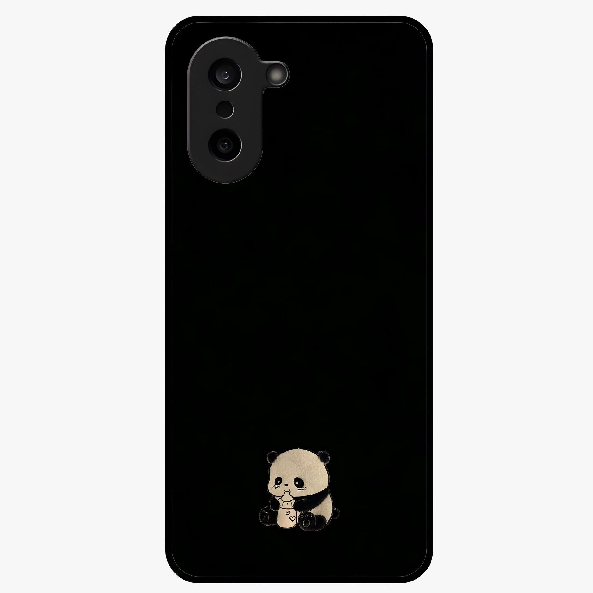 Midnight Panda Love Glass Case for 1+Nord Ce 5 adorable front view featuring cute panda artwork on dark background