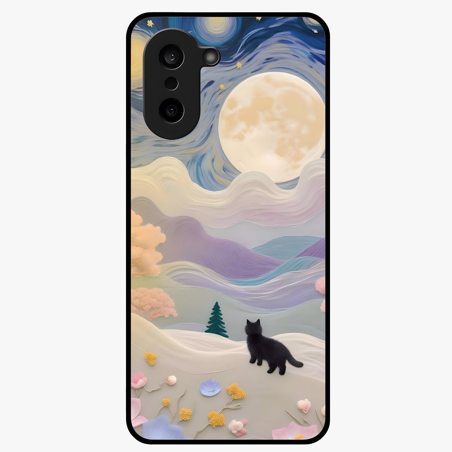 Moonlit Petal Path Glass Case for 1+Nord Ce 5 artistic front view featuring floral pathway artwork under soft moonlight