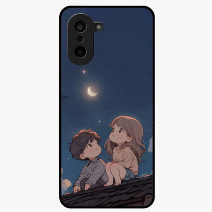 Moonlit Promise Together Glass Case for 1+Nord CE 5 romantic front view featuring couple inspired artwork in night tones