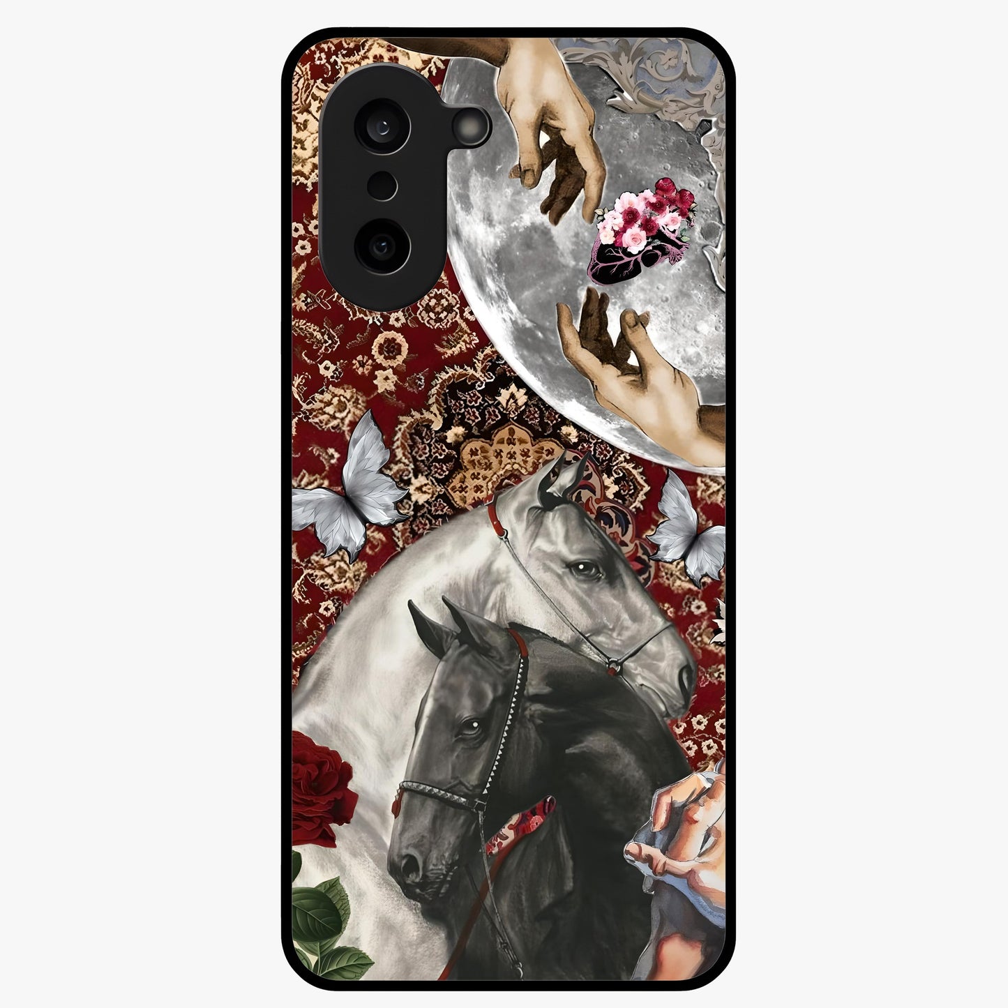 Moonlit Royal Stallion Glass Case for 1+Nord CE 5 majestic front view featuring horse artwork under glowing moonlight