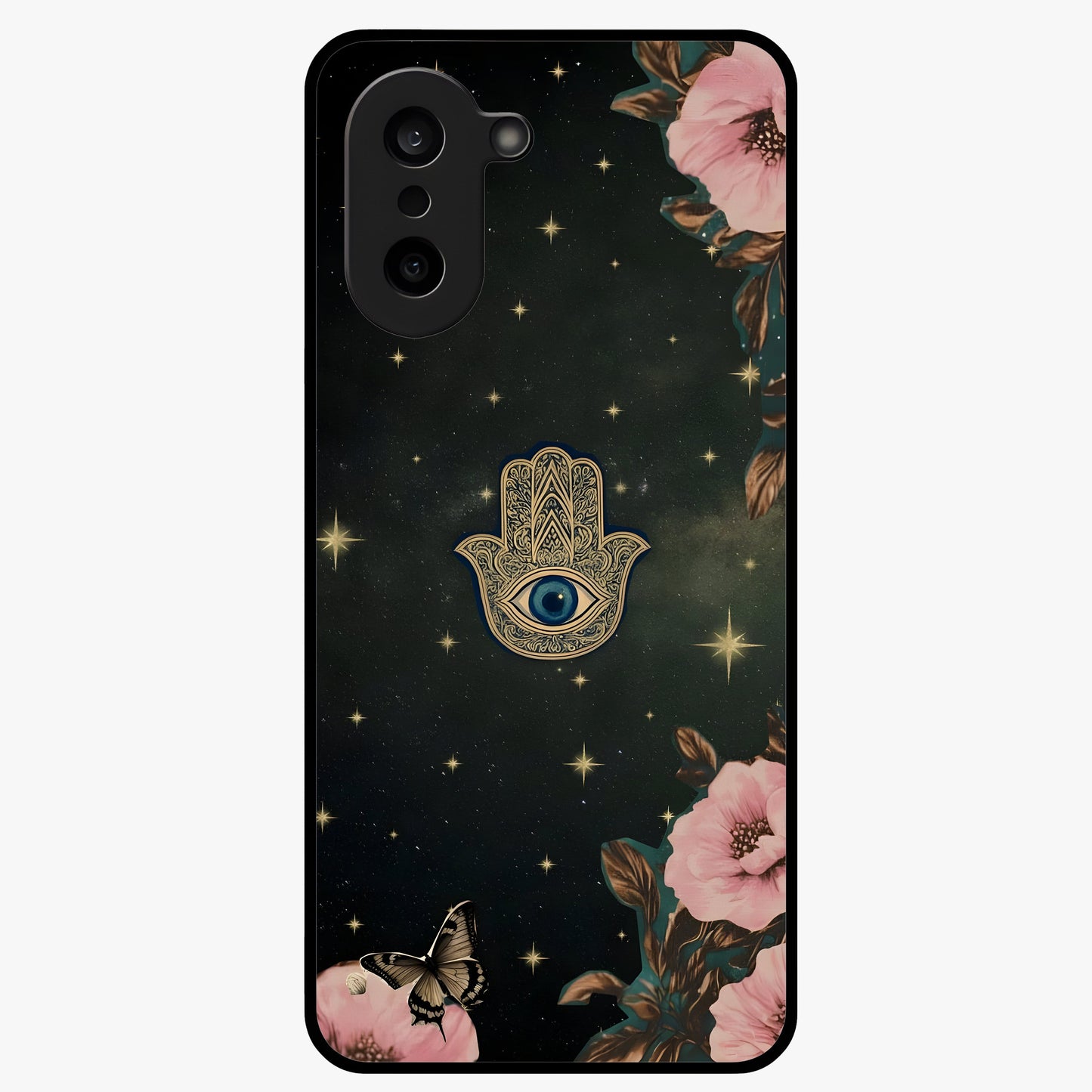 Mystic Bloom Protection Glass Case for 1+Nord CE 5 artistic front view featuring floral artwork with protective mystic elements
