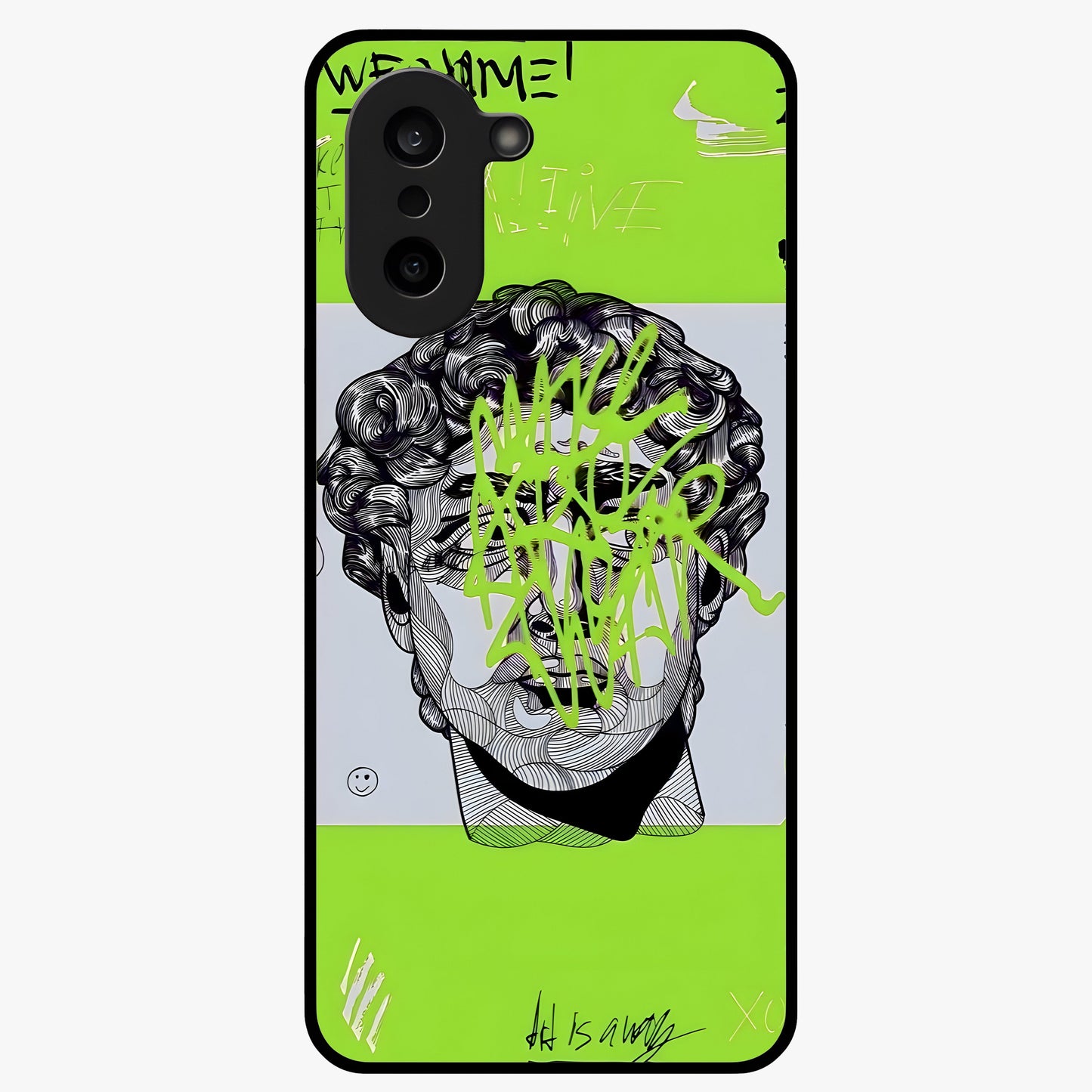 Neo Graffiti Rebellion Glass Case for 1+Nord Ce 5 edgy front view featuring bold graffiti style artwork