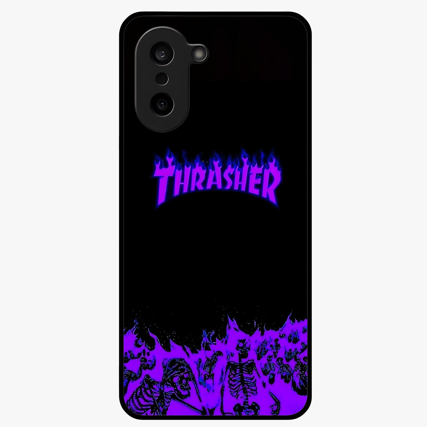 Neon Flame Riot Glass Case for 1+Nord CE 5 intense front view featuring blazing neon flame artwork