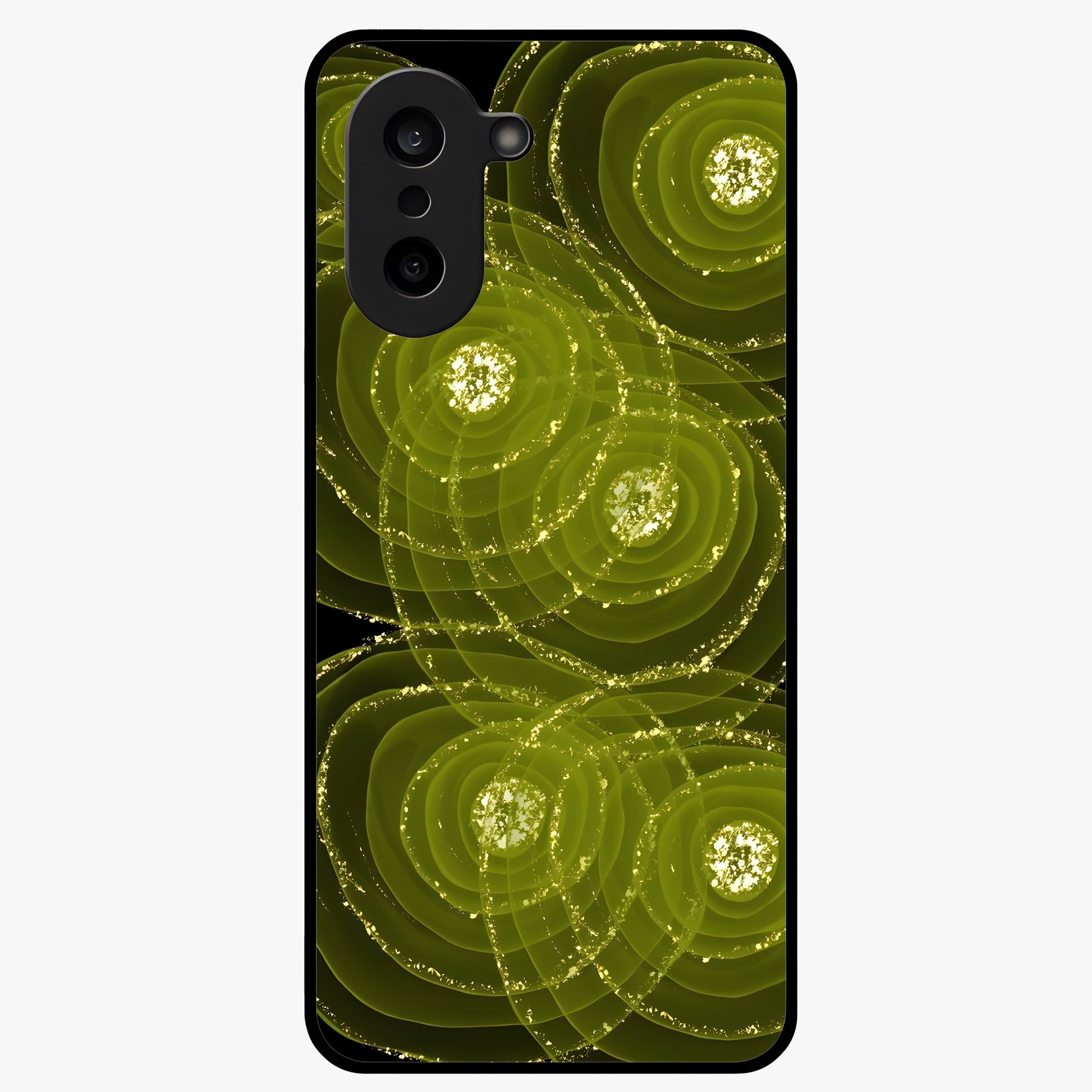 Neon Orbit Bloom Marble Glass Case for 1+Nord CE 5 artistic front view featuring marble texture with neon orbit accents