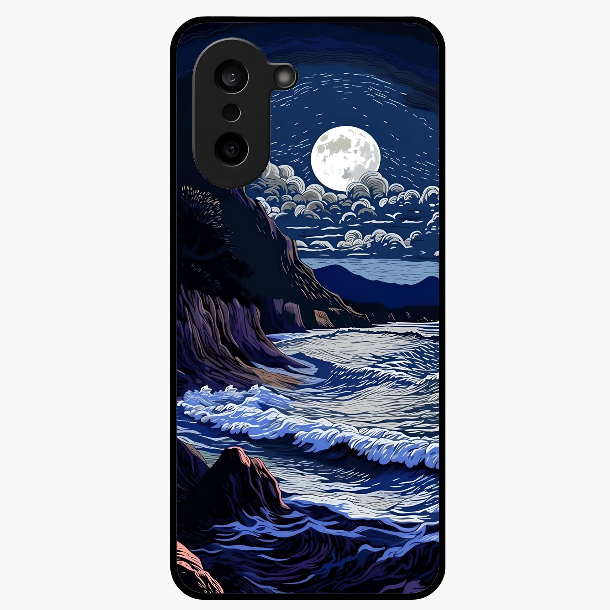 Night Moon Scenery Pattern Glass Case for 1+Nord CE 5 serene front view featuring moonlit landscape pattern artwork