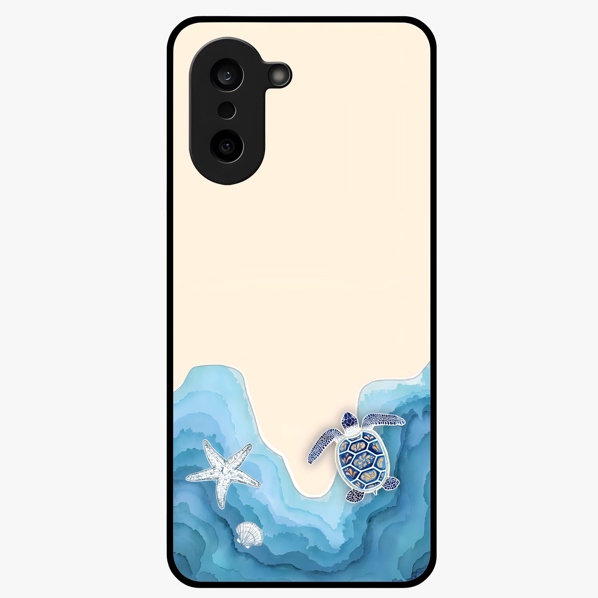Ocean Drift Turtle Glass Case for 1+Nord CE 5 serene front view featuring sea turtle artwork in calming ocean tones