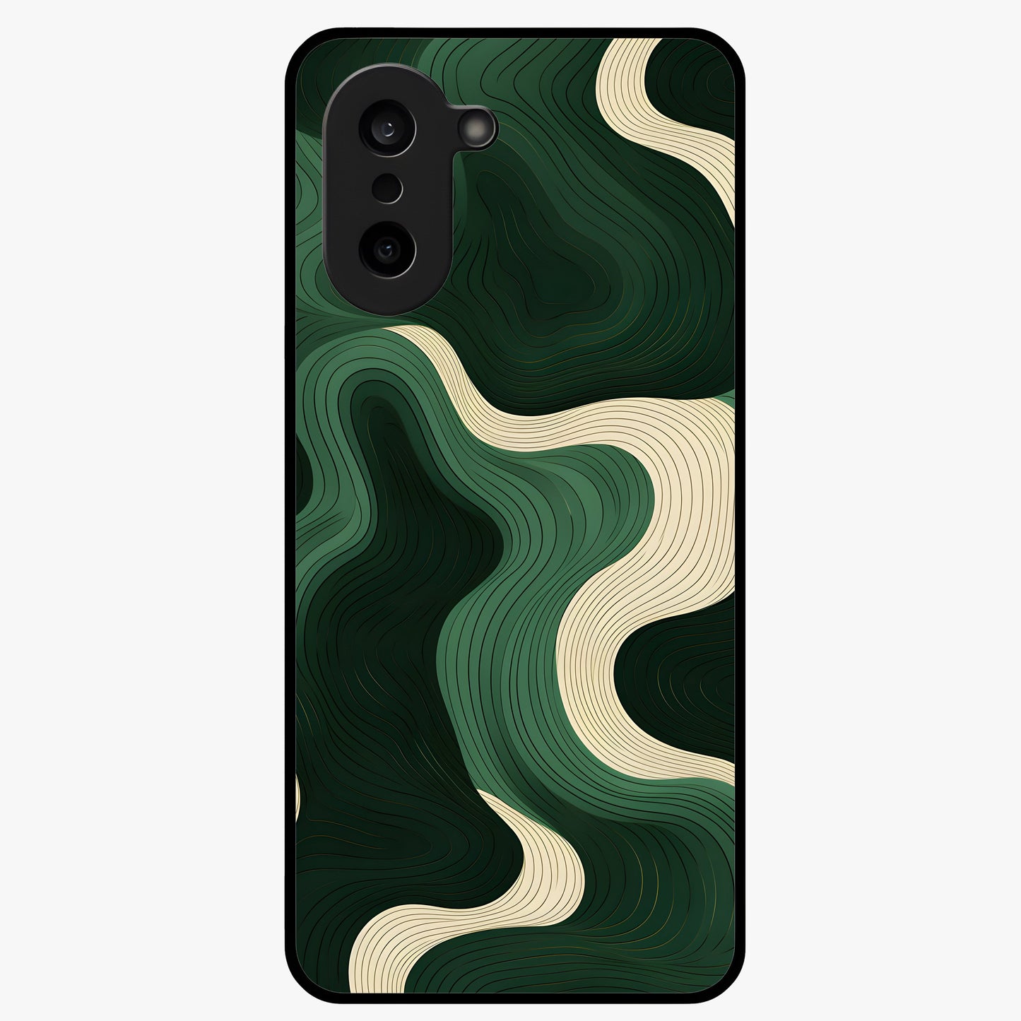 Organic Swirl Design Glass Case for 1+Nord CE 5 modern front view featuring flowing abstract swirl artwork