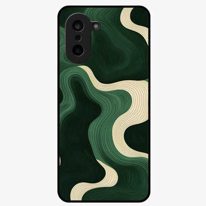 Organic Swirl Design Glass Case for 1+Nord CE 5 modern front view featuring flowing abstract swirl artwork
