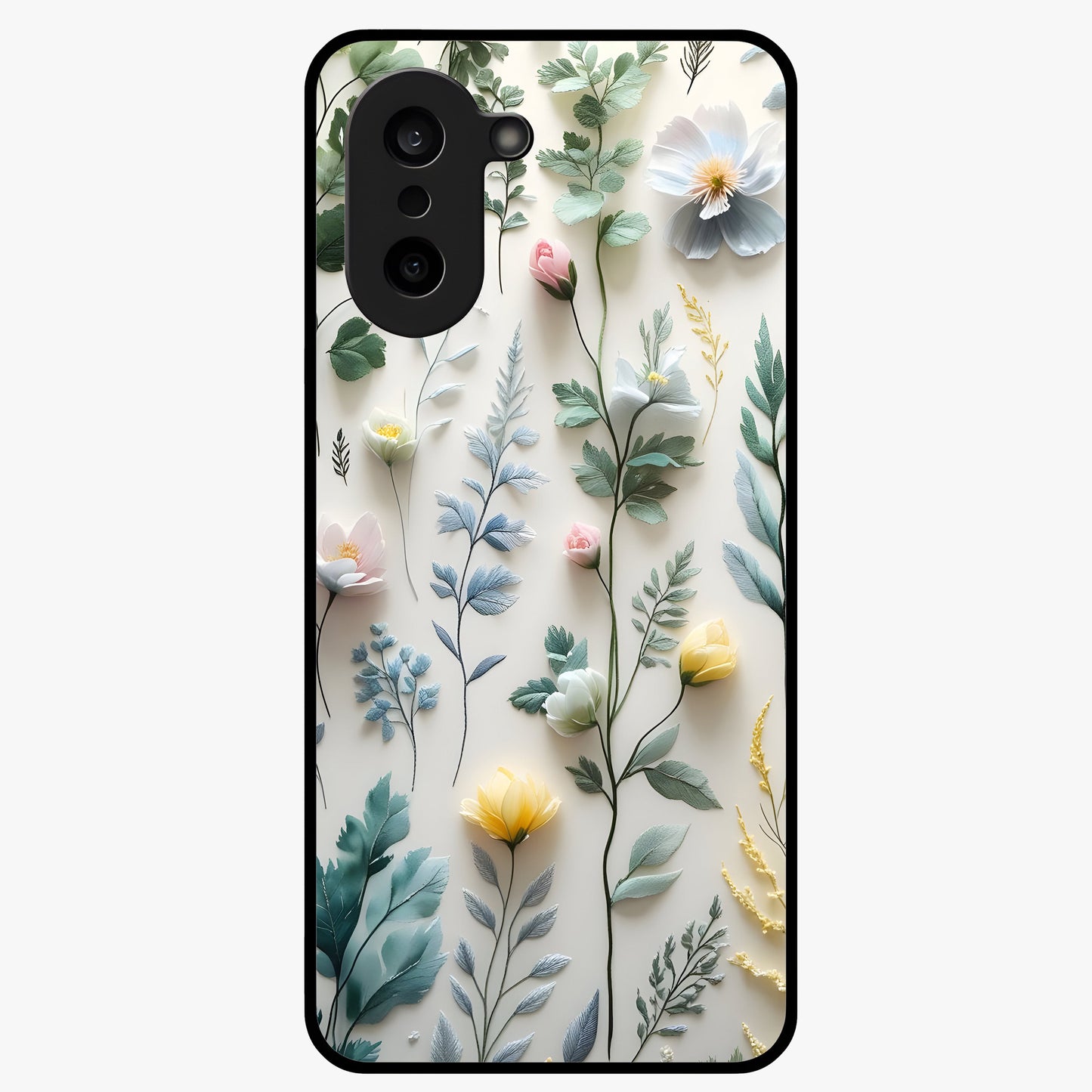 Pastel Garden Whispers Glass Case for 1+Nord CE 5 soft front view featuring delicate pastel floral artwork