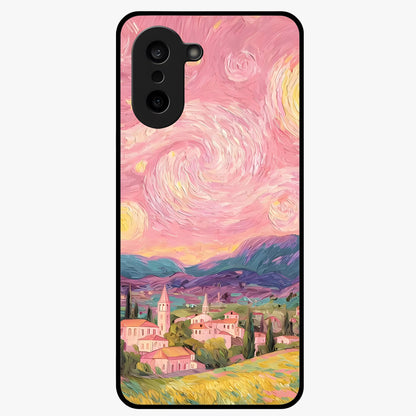 Pastel Starry Village Glass Case for 1+Nord CE 5 dreamy front view featuring village artwork under pastel night sky