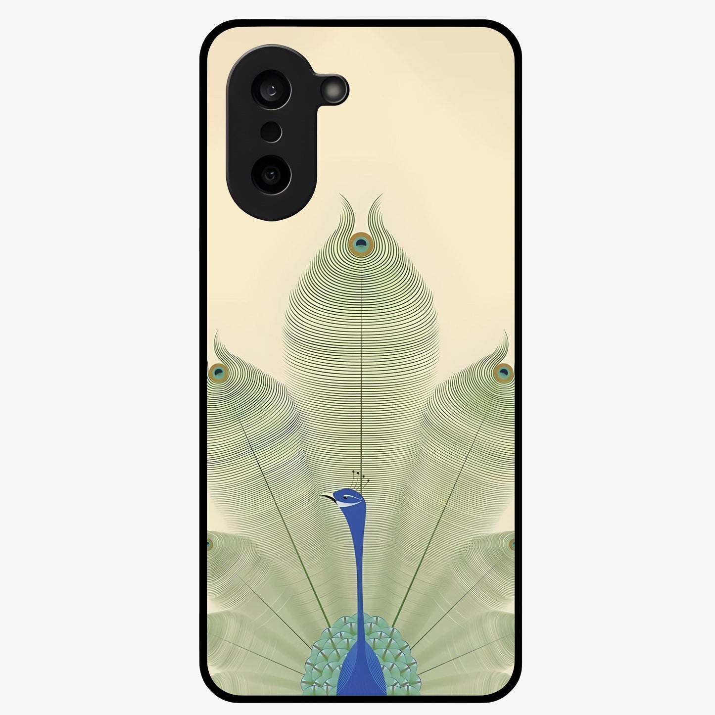 Peacock Feather Grace Glass Case for 1+Nord CE 5 elegant front view featuring detailed peacock feather artwork